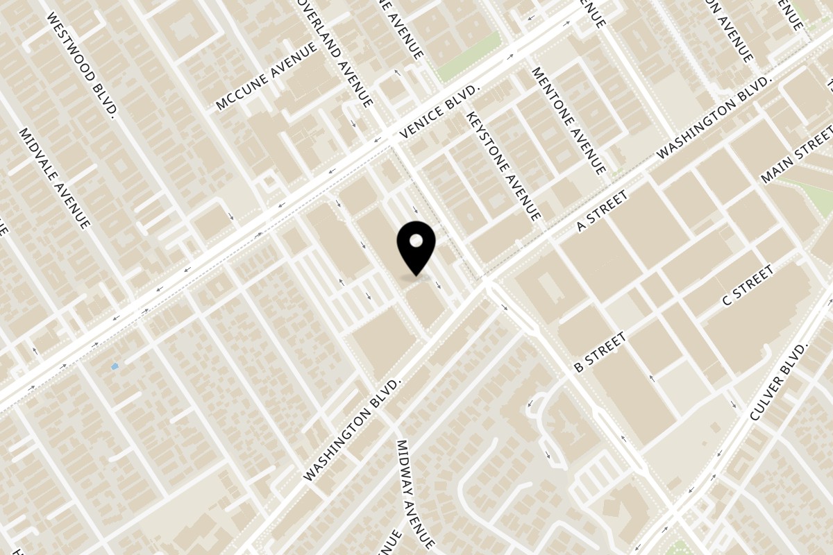 Map showing the location of Pampas Grill on 3857 Overland Ave in Culver City